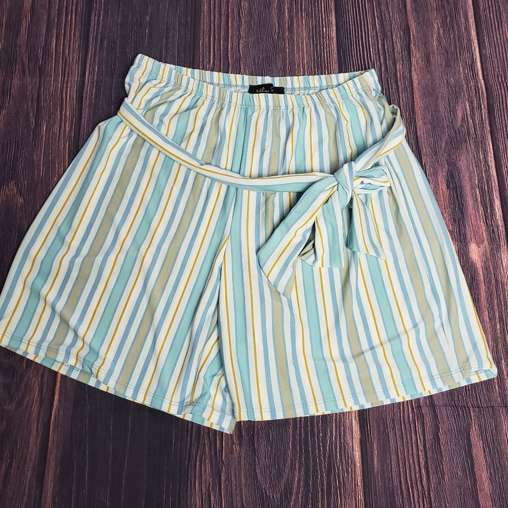 Melissa Paige Women's Shorts White Blue Stripes Sash Medium
